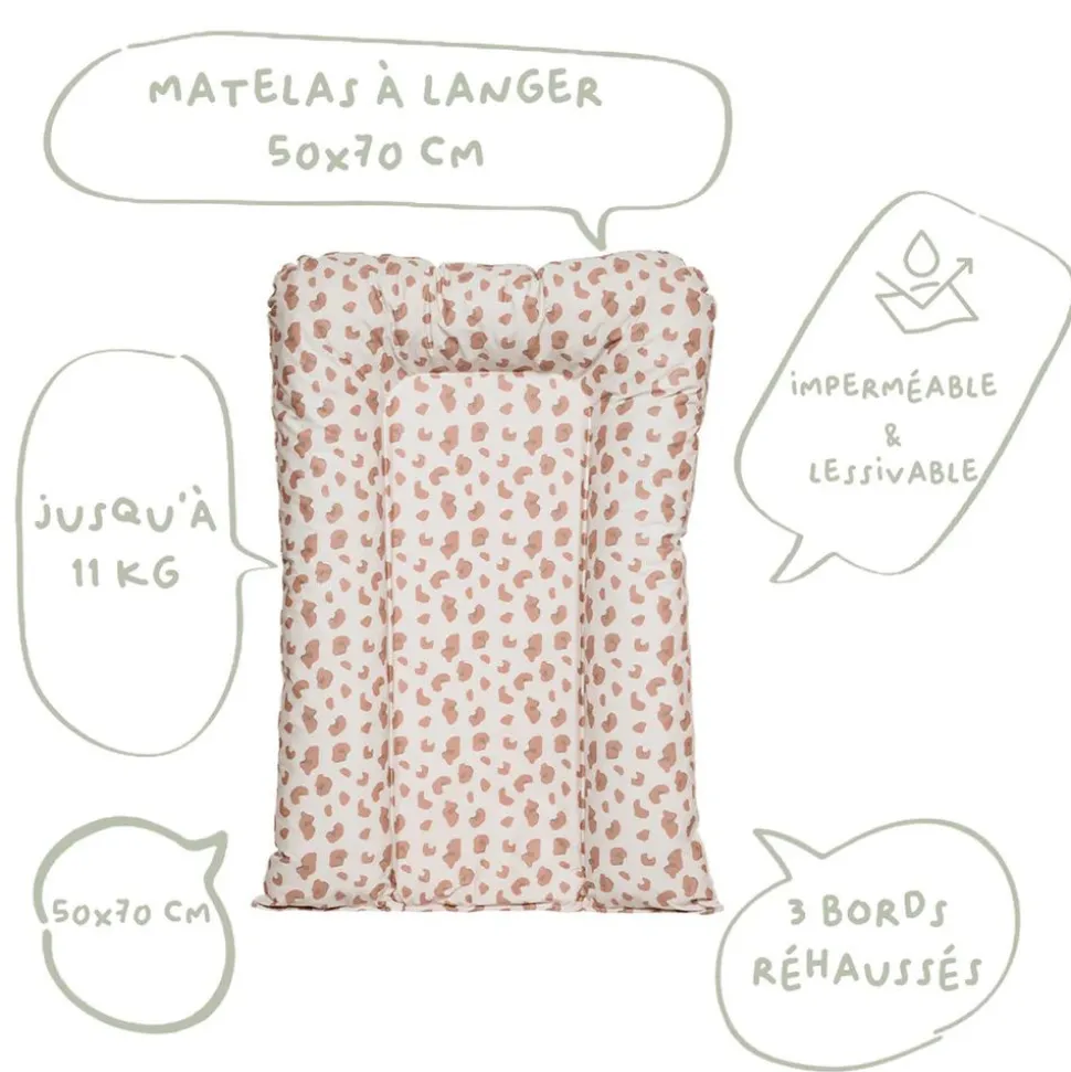 Matelas a langer flocons leopard imprimé - 50x70cm