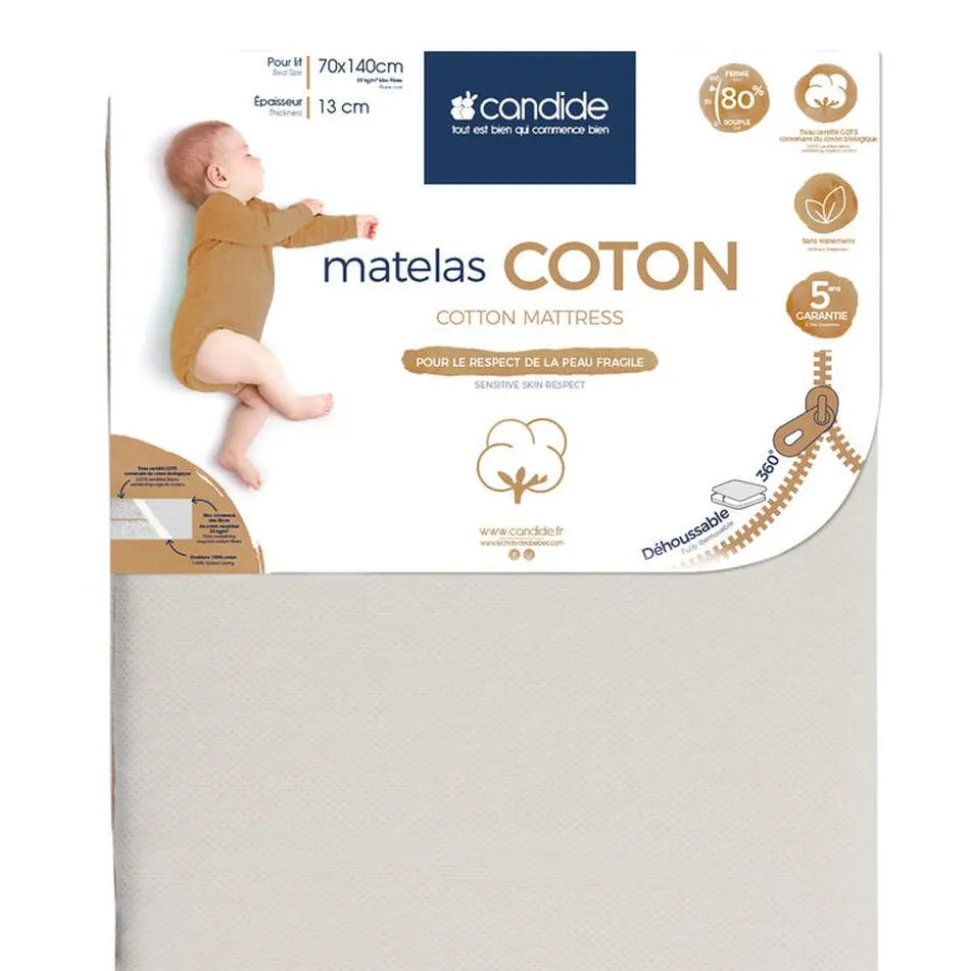 Matelas bébé coton déhoussable 70 x 140 cm