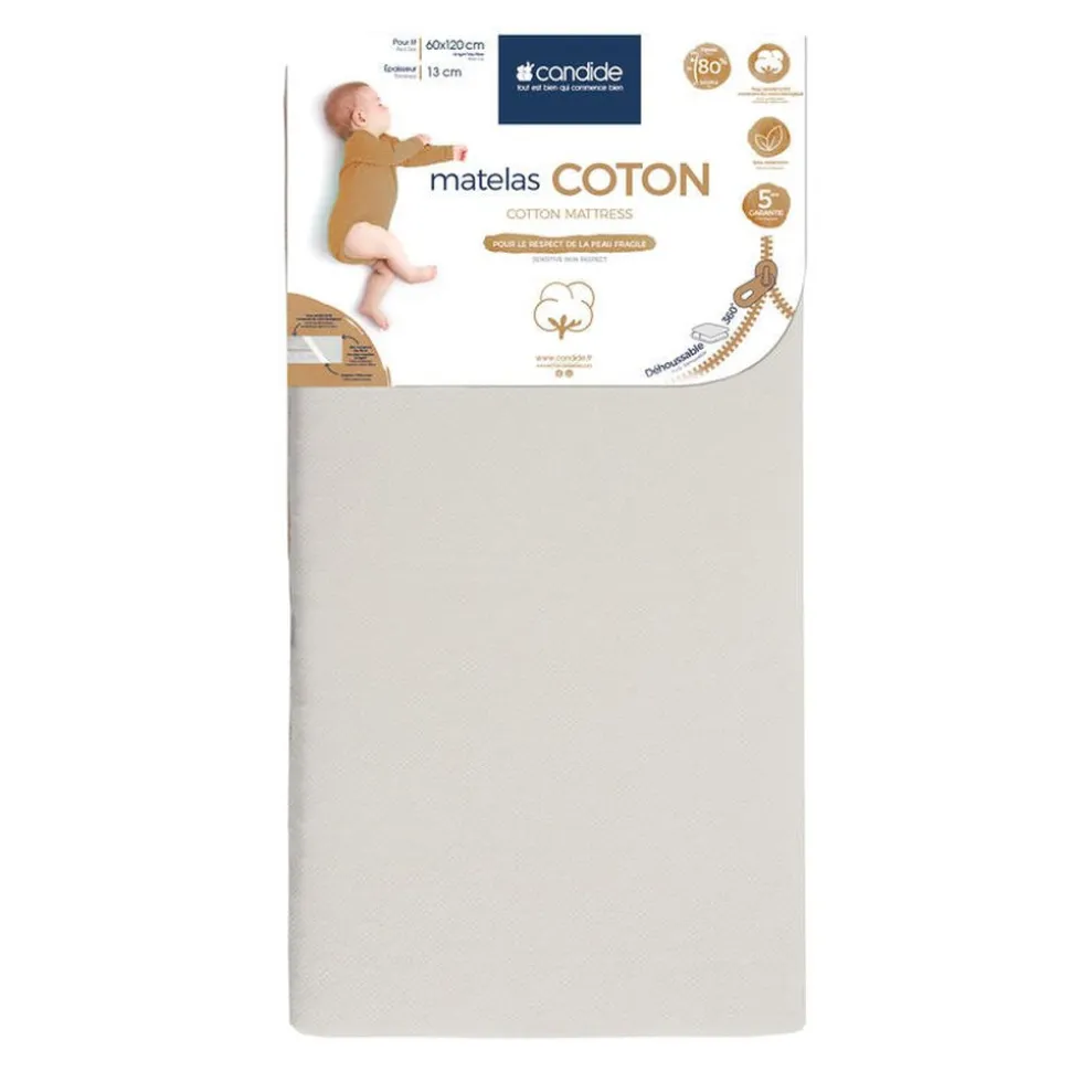 Matelas bébé coton déhoussable 60 x 120 cm