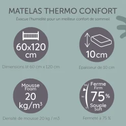 Matelas bébé thermo confort 60x120 cm