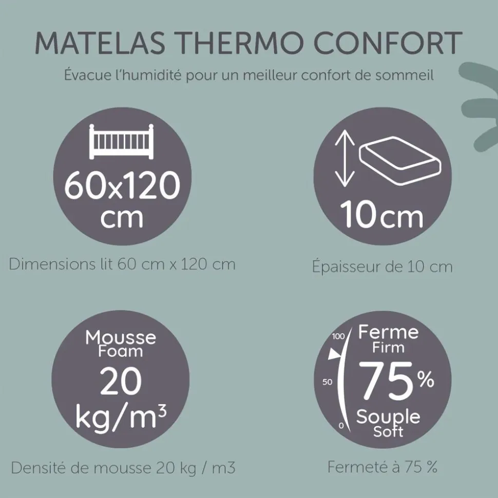 Matelas bébé thermo confort 60x120 cm