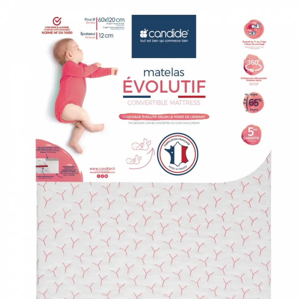 Matelas bébé évolutif déhoussable 70 x 140 cm