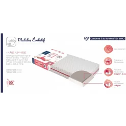 Matelas bébé évolutif déhoussable 70 x 140 cm