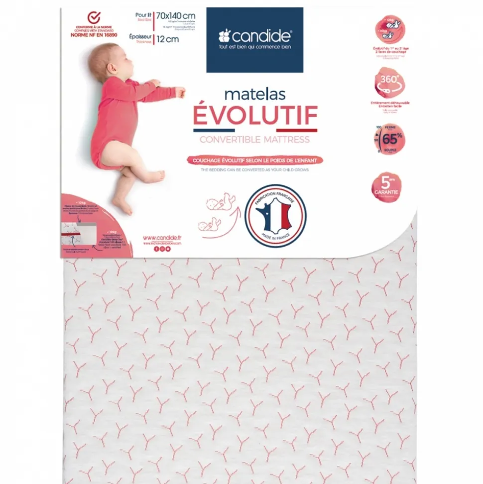 Matelas bébé évolutif déhoussable 70 x 140 cm