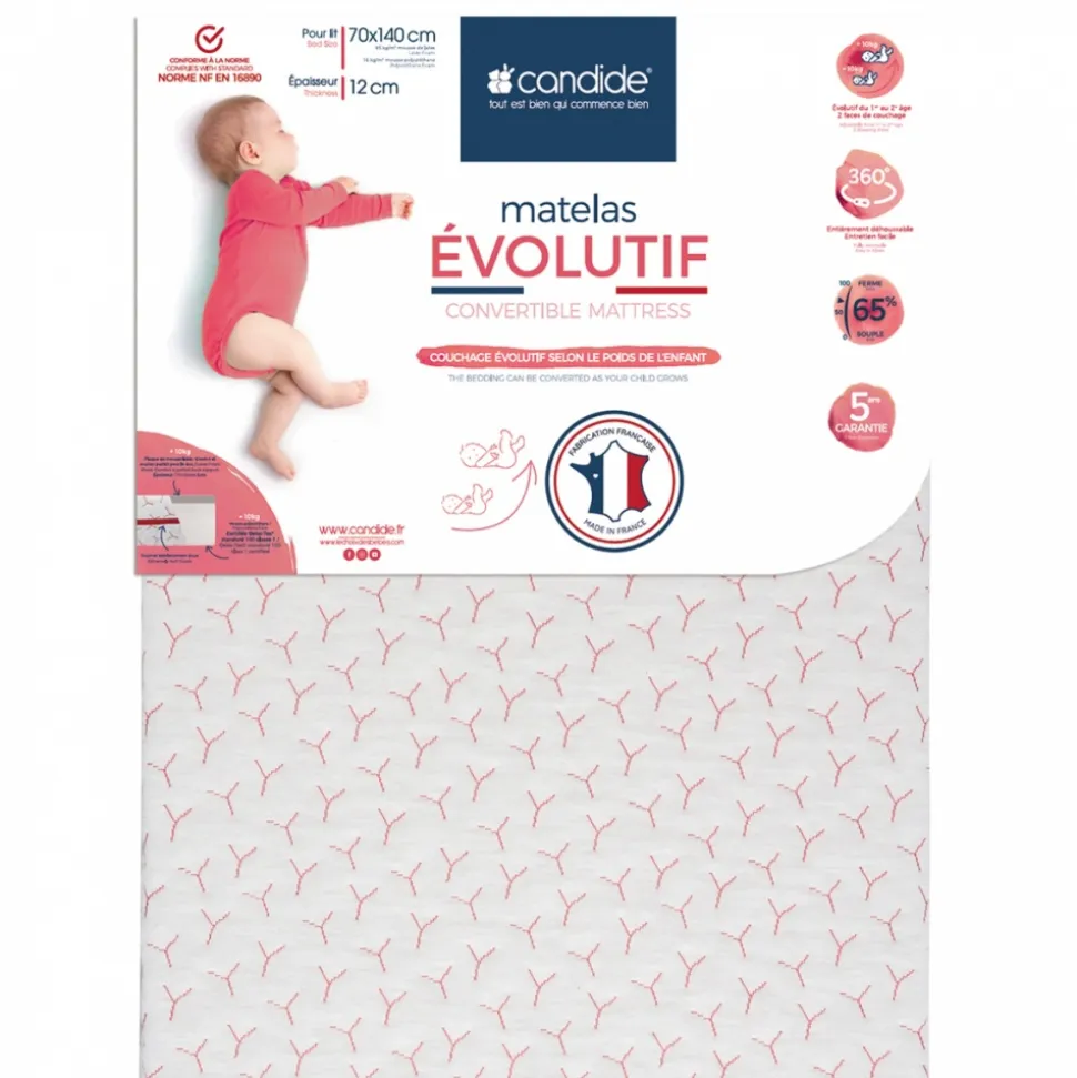 Matelas bébé évolutif déhoussable 60 x 120 cm