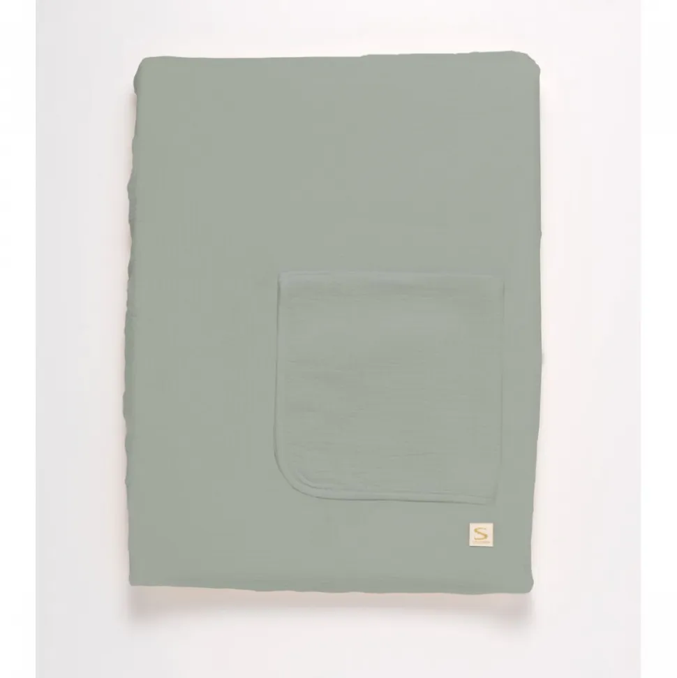 Matelas à langer avec housse et serviette uni sauge