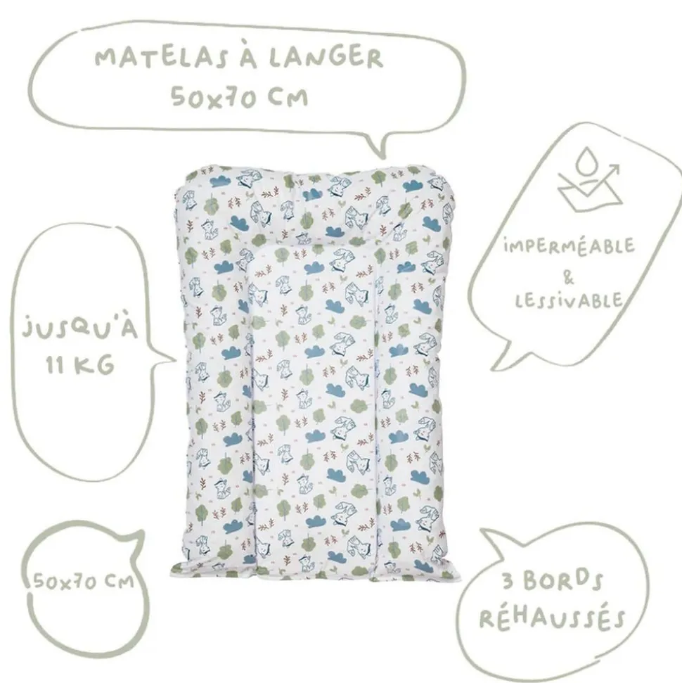 Matelas à langer flocons greenland renards - 50x70cm