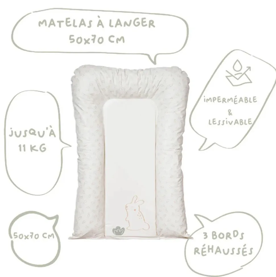 Matelas à langer flocons greenland lapins - 50x70cm