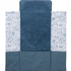 Matelas à langer nomade avec poches gaze de coton imprimé forêt / pierre bleue