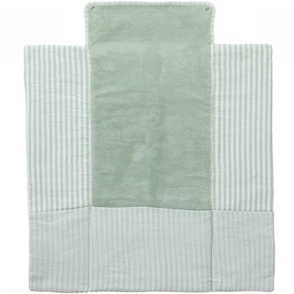 Matelas à langer nomade avec poches gaze de coton rayé vert de gris