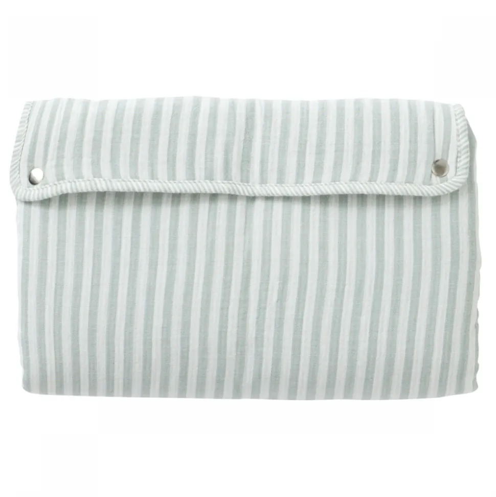 Matelas à langer nomade avec poches gaze de coton rayé vert de gris