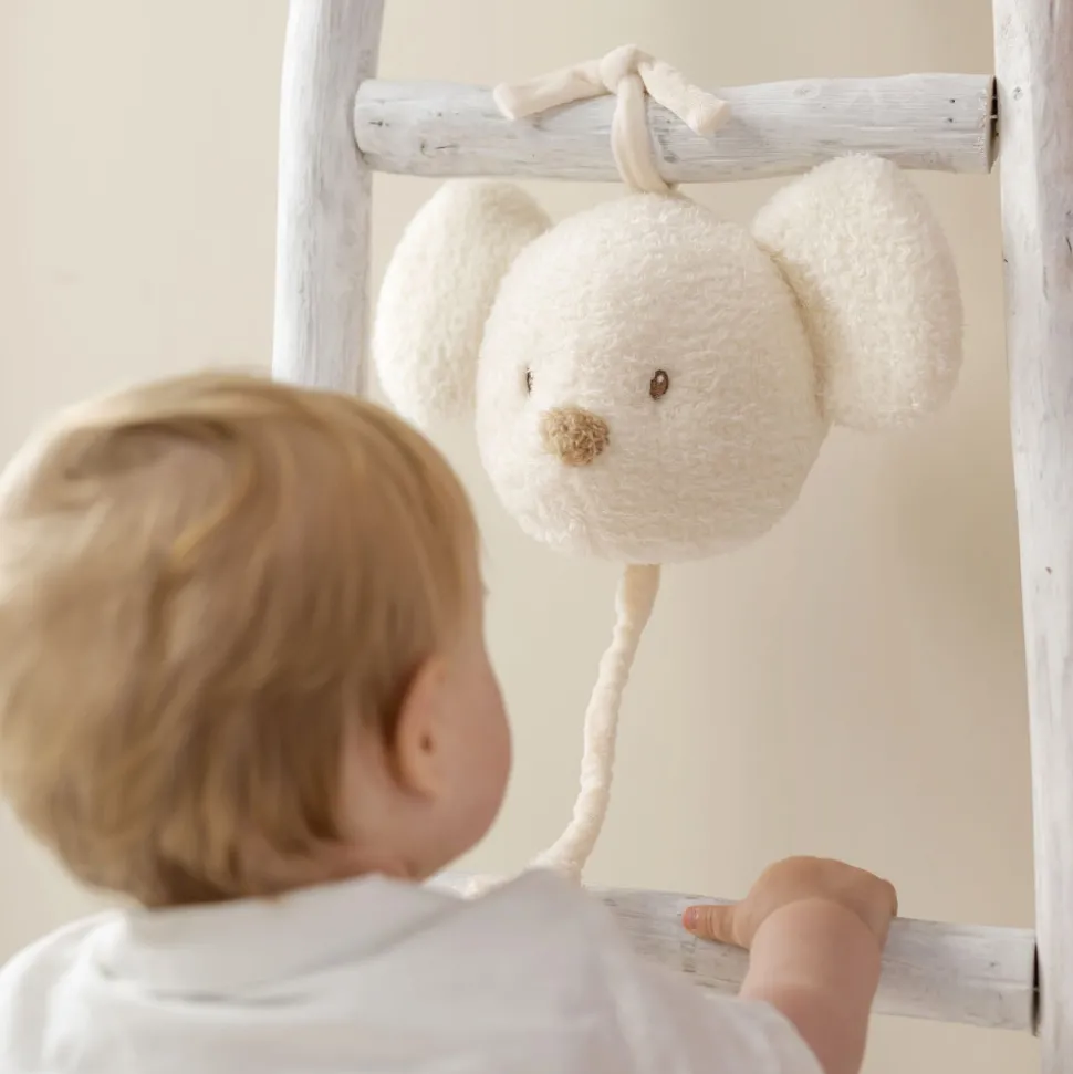 Mini peluche musicale tête souris bouclette ecru