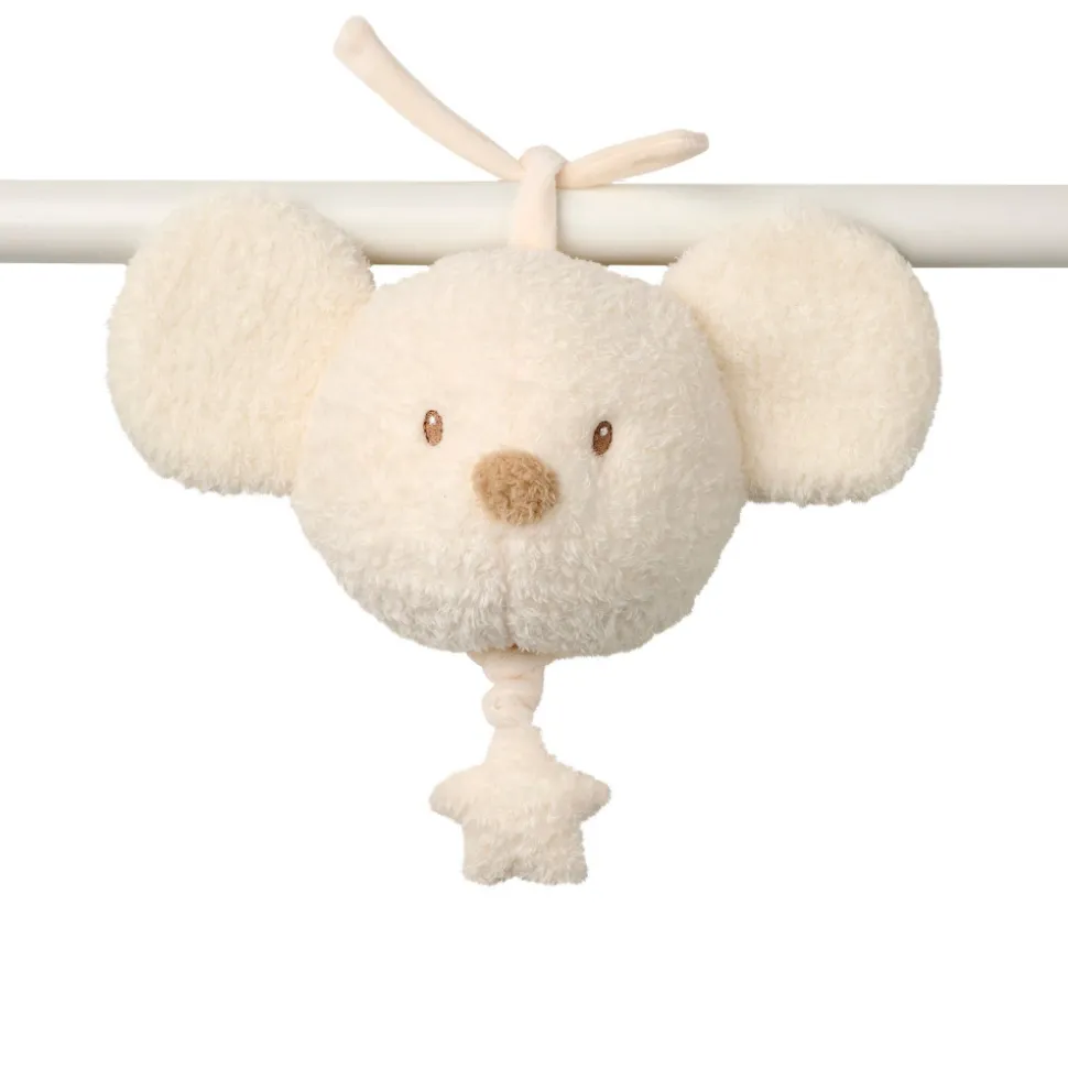 Mini peluche musicale tête souris bouclette ecru