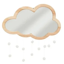 Miroir nuage 40 x 36 cm bois avec pompons