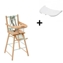 Pack chaise haute andré hybride vert mint et sa tablette blanche