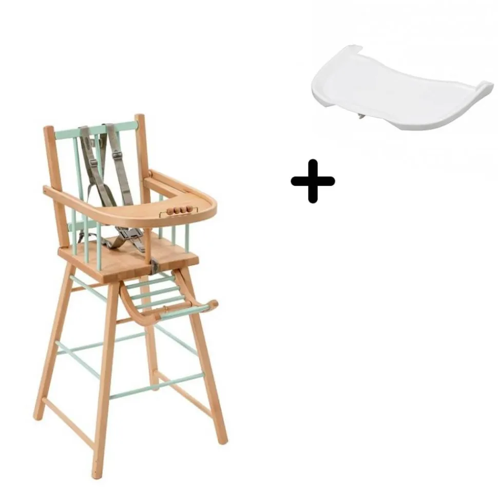 Pack chaise haute andré hybride vert mint et sa tablette blanche