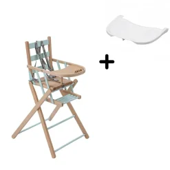 Pack chaise haute pliante sarah hybride vert mint et sa tablette blanche amovible