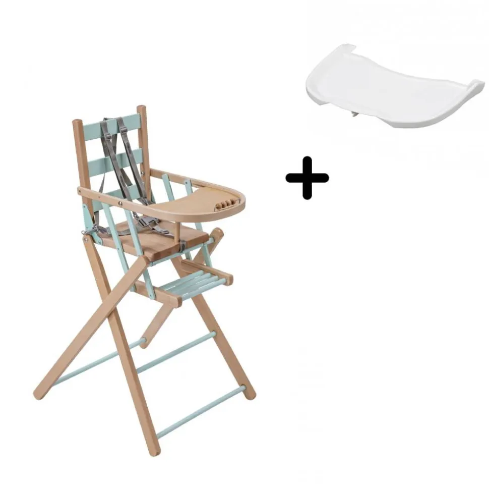 Pack chaise haute pliante sarah hybride vert mint et sa tablette blanche amovible