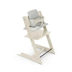 Pack chaise haute tripp trapp hêtre vanilla white + newborn set gris
