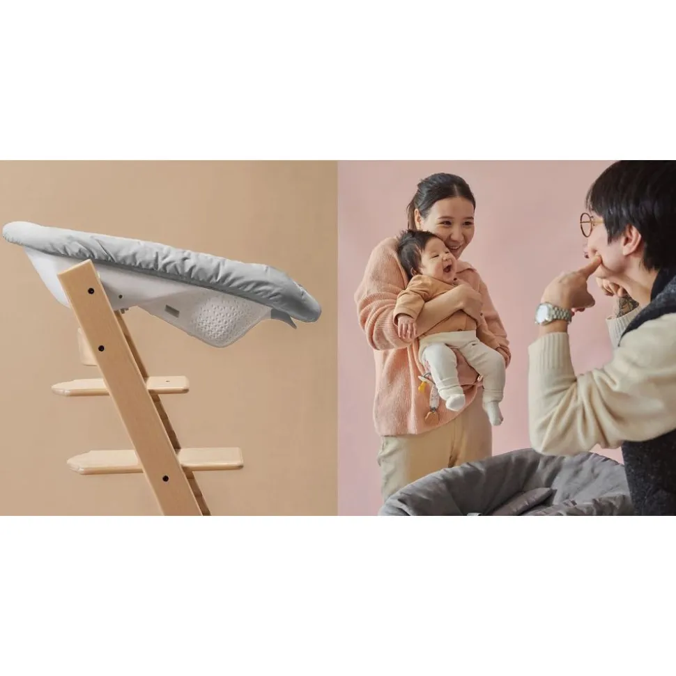Pack chaise haute tripp trapp hêtre vanilla white + newborn set gris