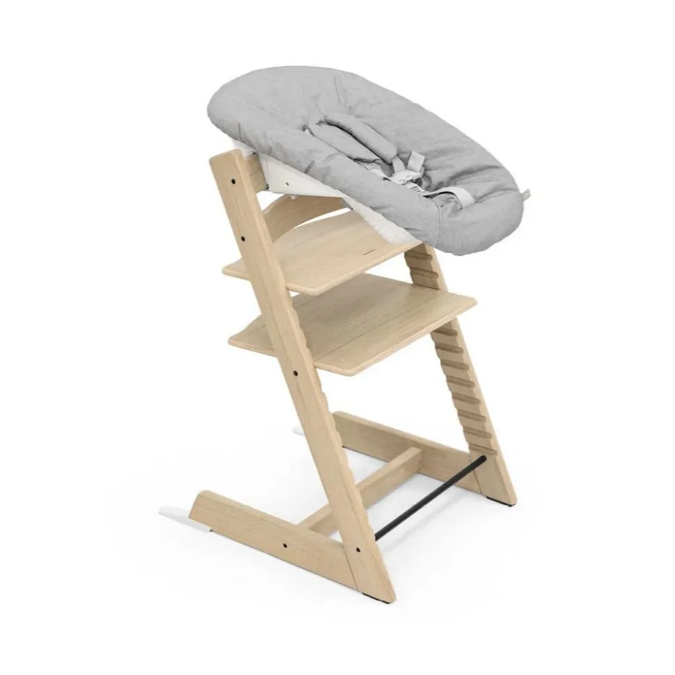 Pack chaise haute tripp trapp chêne naturel + newborn set gris