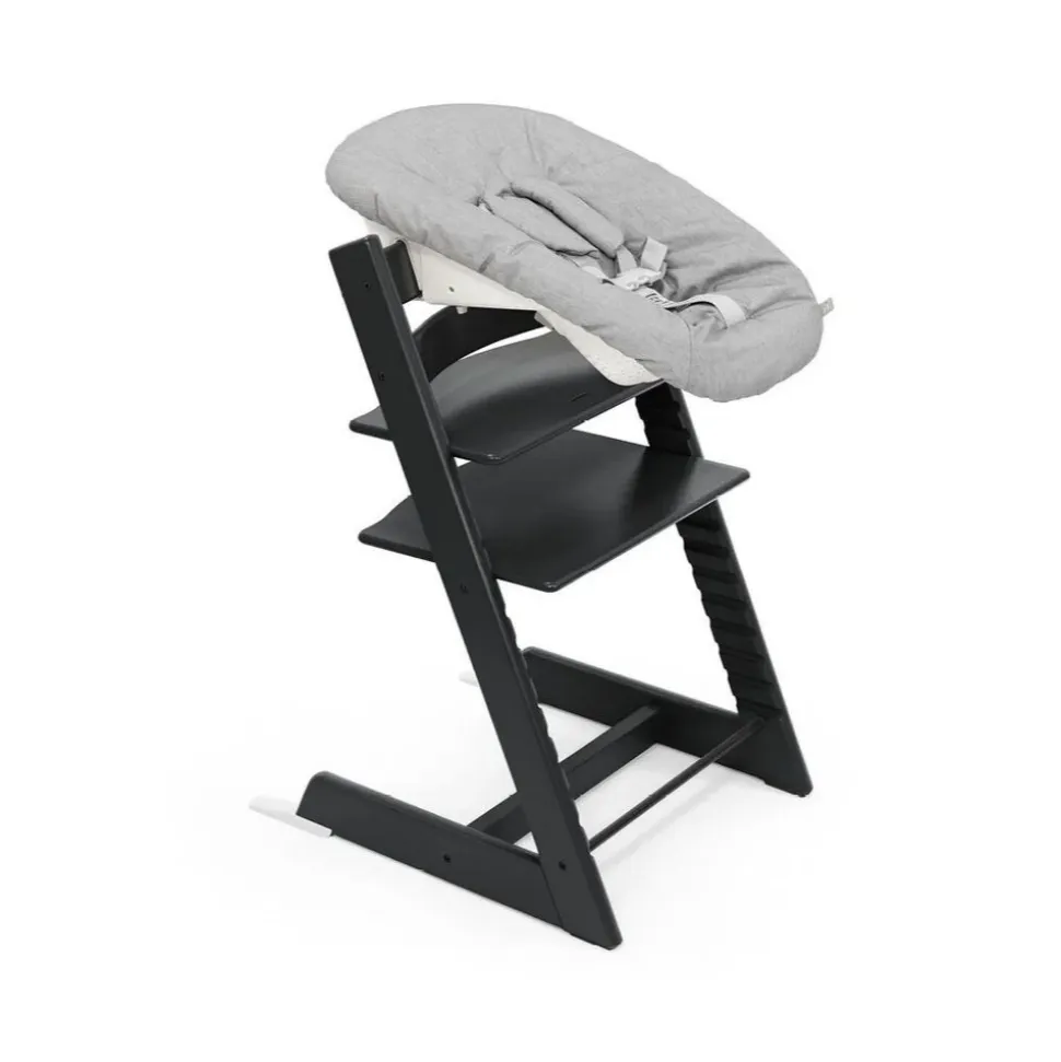 Pack chaise haute tripp trapp hêtre black + newborn set gris