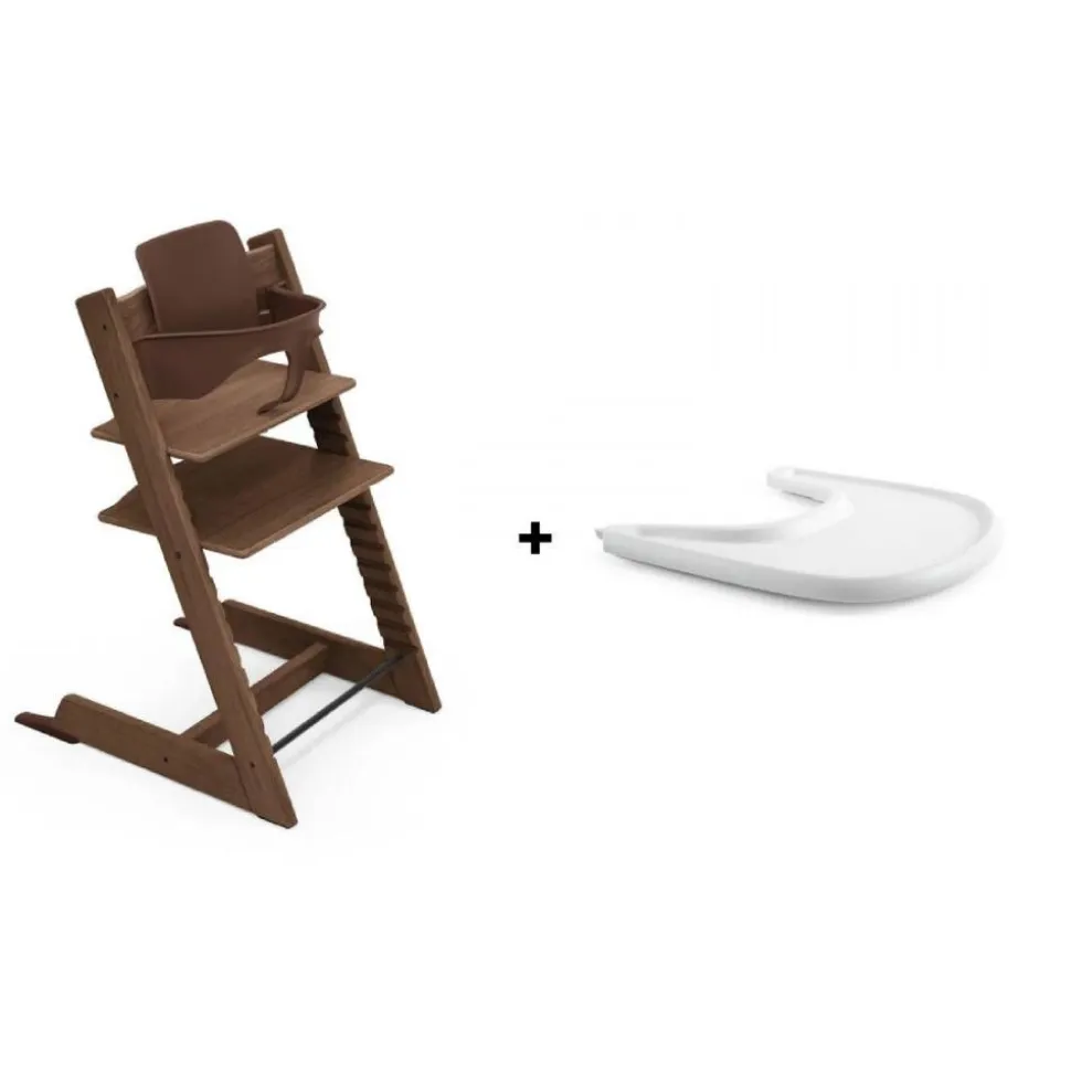 Pack chaise haute tripp trapp + baby set + tablette chêne brun chaud