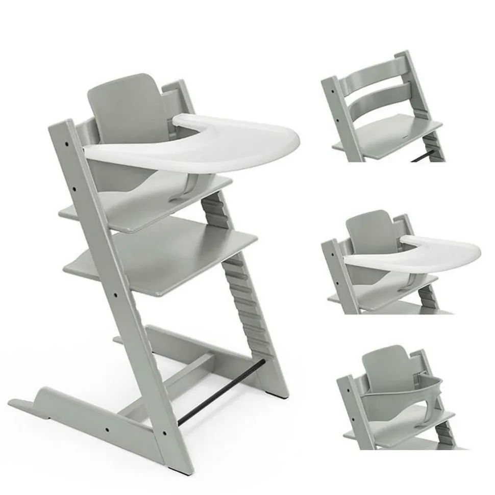 Pack chaise haute tripp trapp avec son baby set et sa tablette glacier green