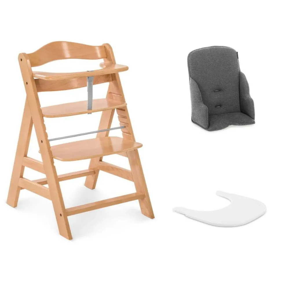 Pack chaise haute évolutive alpha naturelle avec tablette alpha click tray white+alpha cosy select jersey charcoal