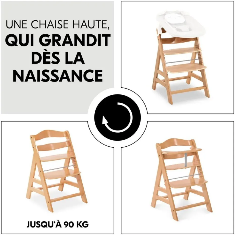 Pack chaise haute évolutive alpha naturelle avec tablette alpha click tray white+alpha cosy select jersey charcoal