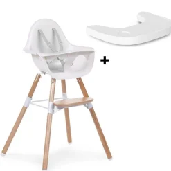 Pack chaise haute évolutive evolu 2 blanche + tablette blanche