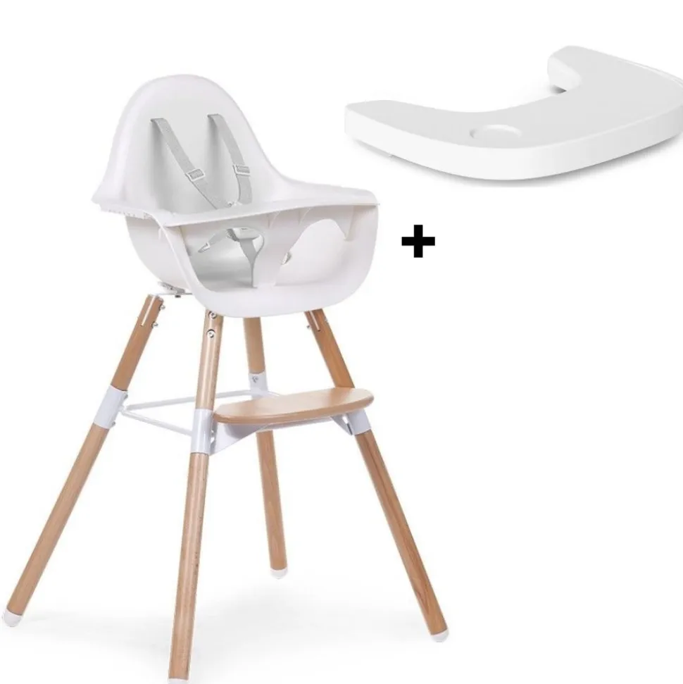 Pack chaise haute évolutive evolu 2 blanche + tablette blanche