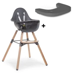 Pack chaise haute évolutive evolu 2 grise + tablette grise