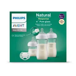 Pack chauffe biberon électrique scf358/00 + coffret 3 biberons natural response verre + 1 sucette scd878/11