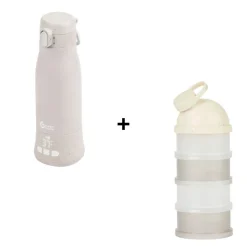 Pack chauffe biberon nomade moov and feed beige + boîte doseuse babydose
