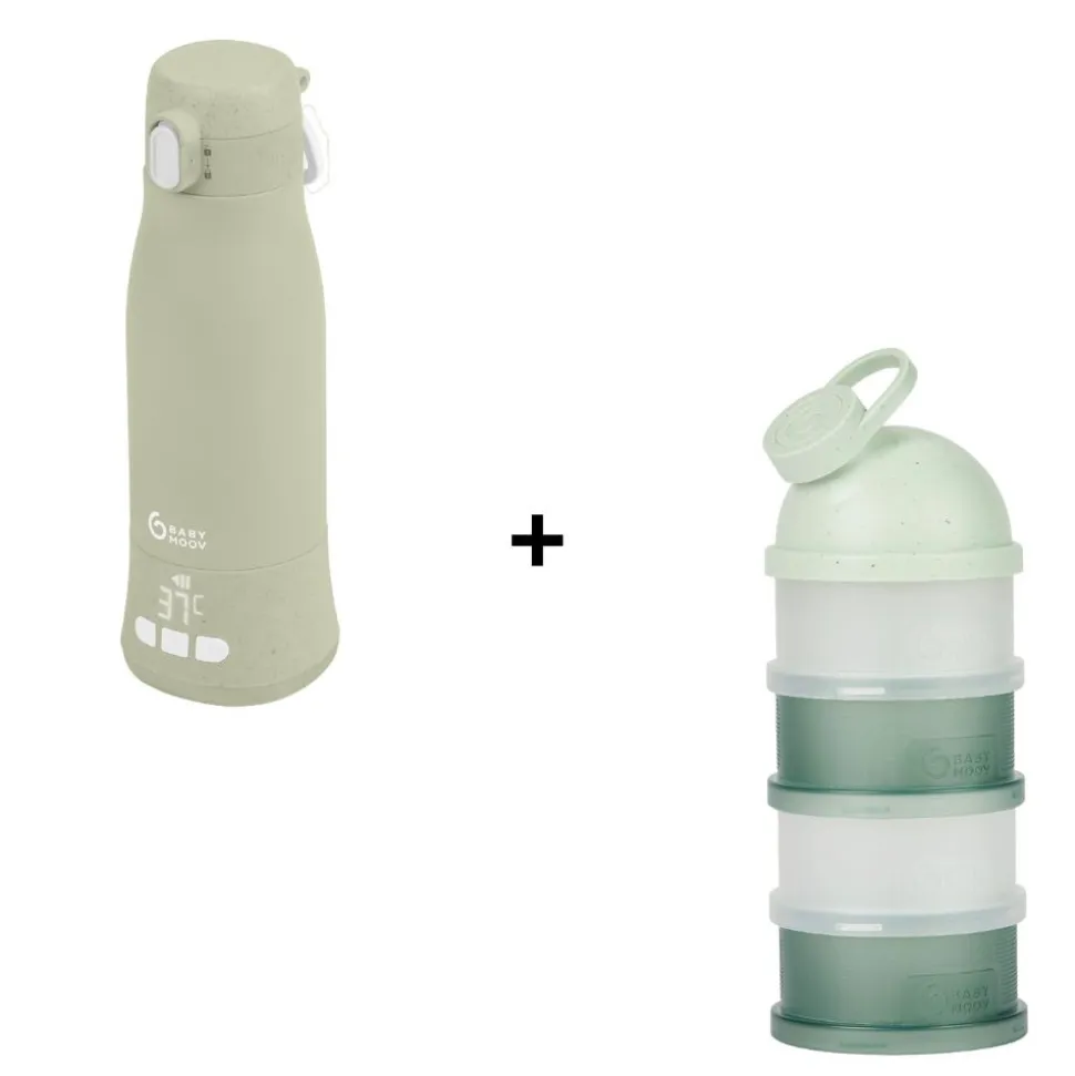 Pack chauffe biberon nomade moov and feed vert sauge + boîte doseuse babydose