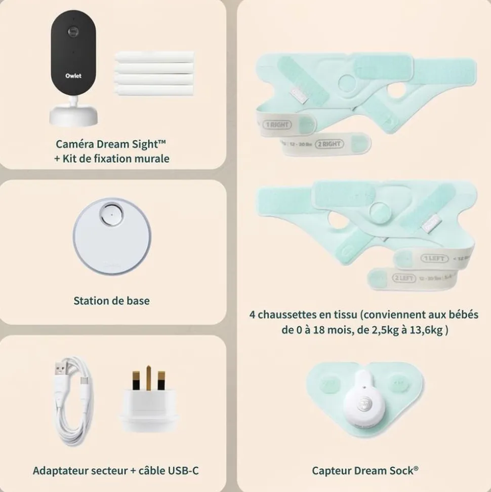 Pack chaussette connectée dream sock menthe + caméra bébé dream sight