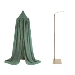 Pack ciel de lit vintage 245 cm ash green + flèche de lit messing gold