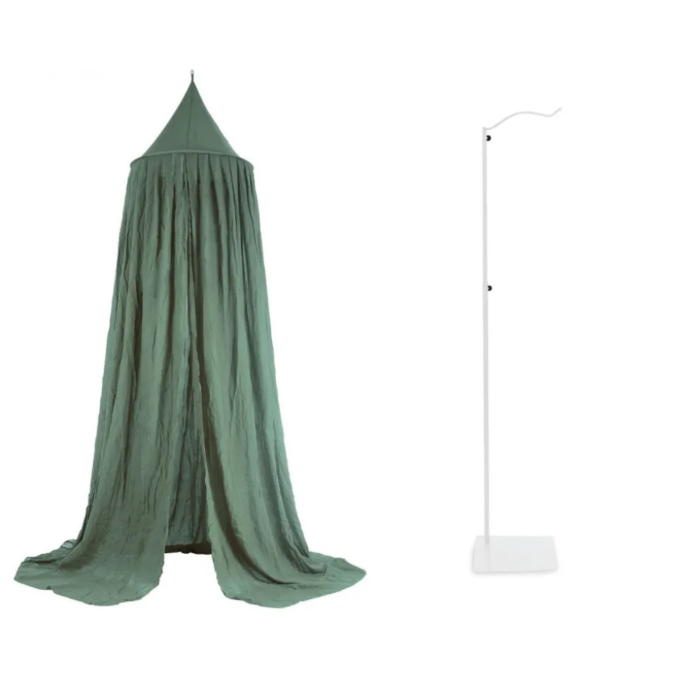 Pack ciel de lit vintage 245 cm ash green + flèche de lit blanche