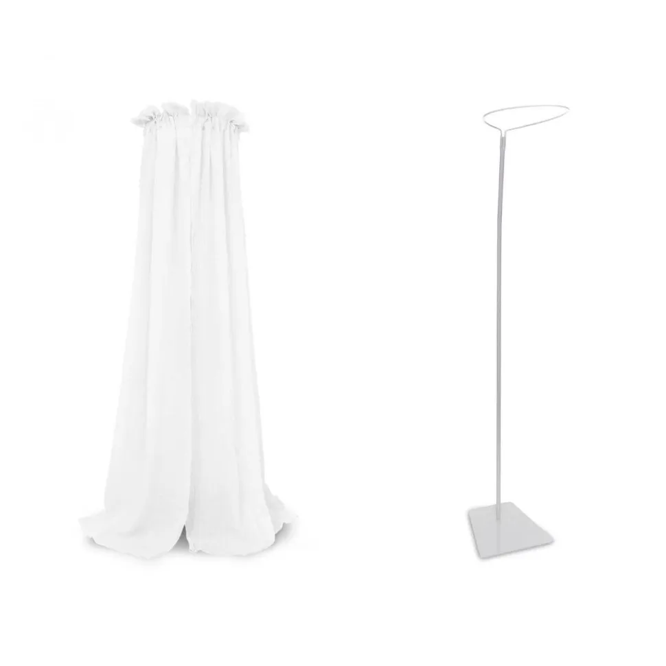 Pack ciel de lit vintage 155 cm blanc + flèche de lit blanche