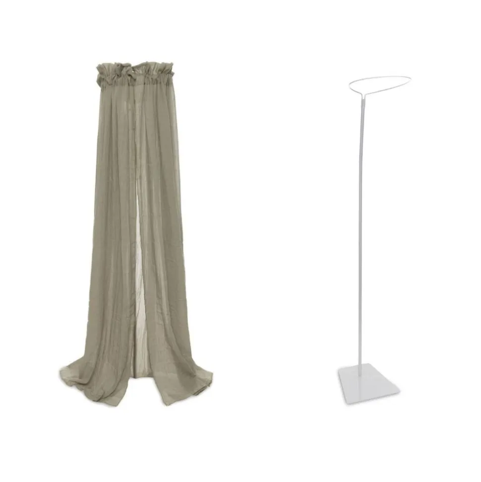 Pack ciel de lit vintage 155 cm olive + flèche de lit blanche