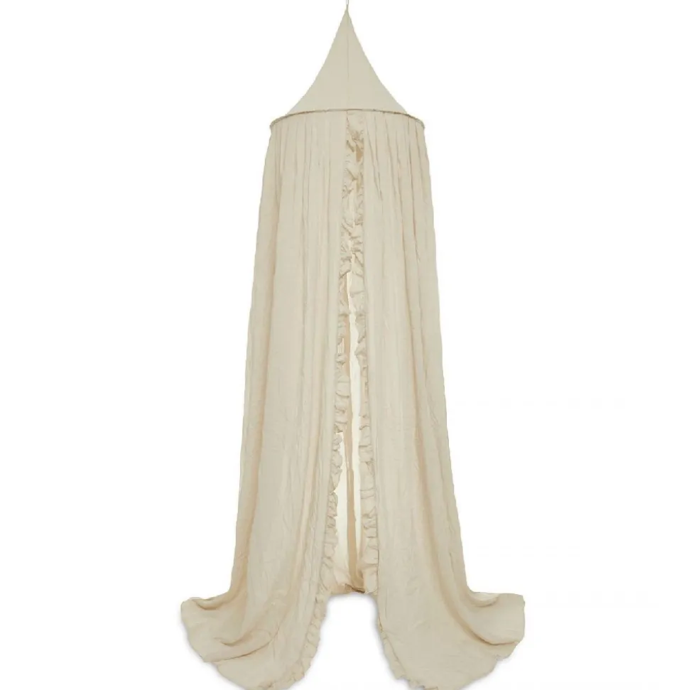 Pack ciel de lit vintage 245 cm ruffle nougat + flèche de lit messing gold