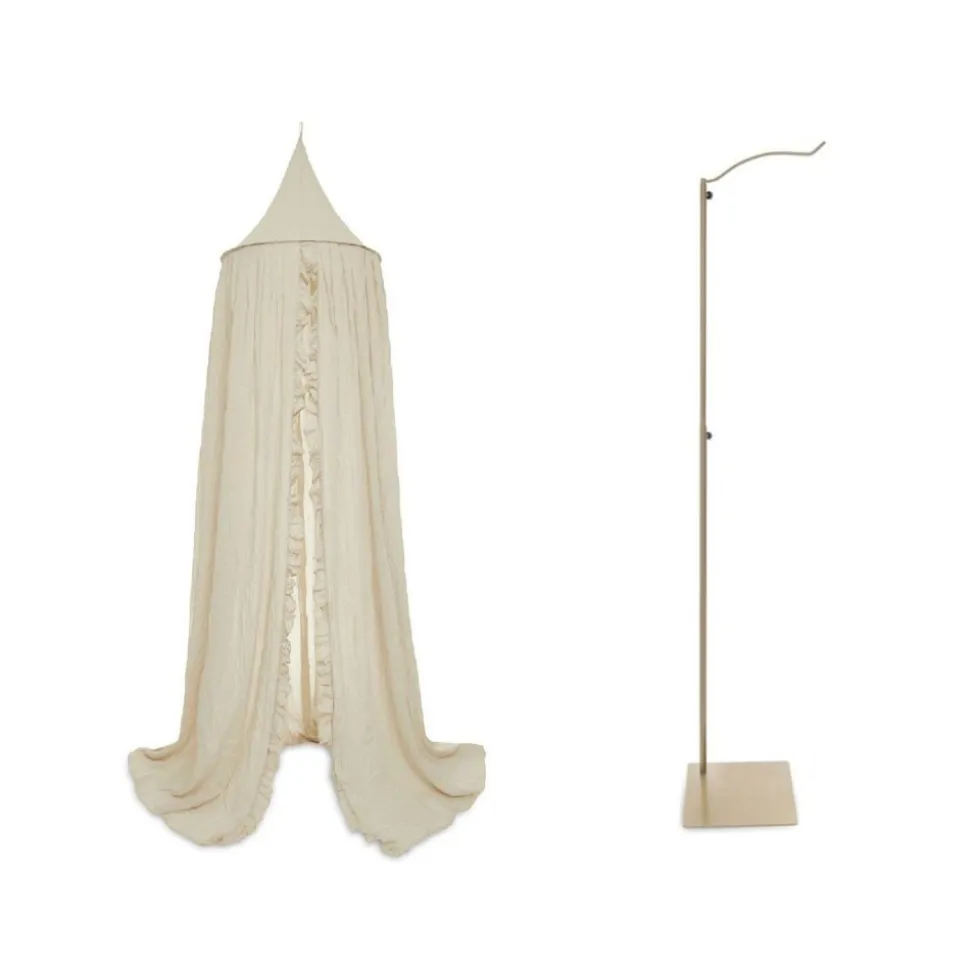Pack ciel de lit vintage 245 cm ruffle nougat + flèche de lit messing gold