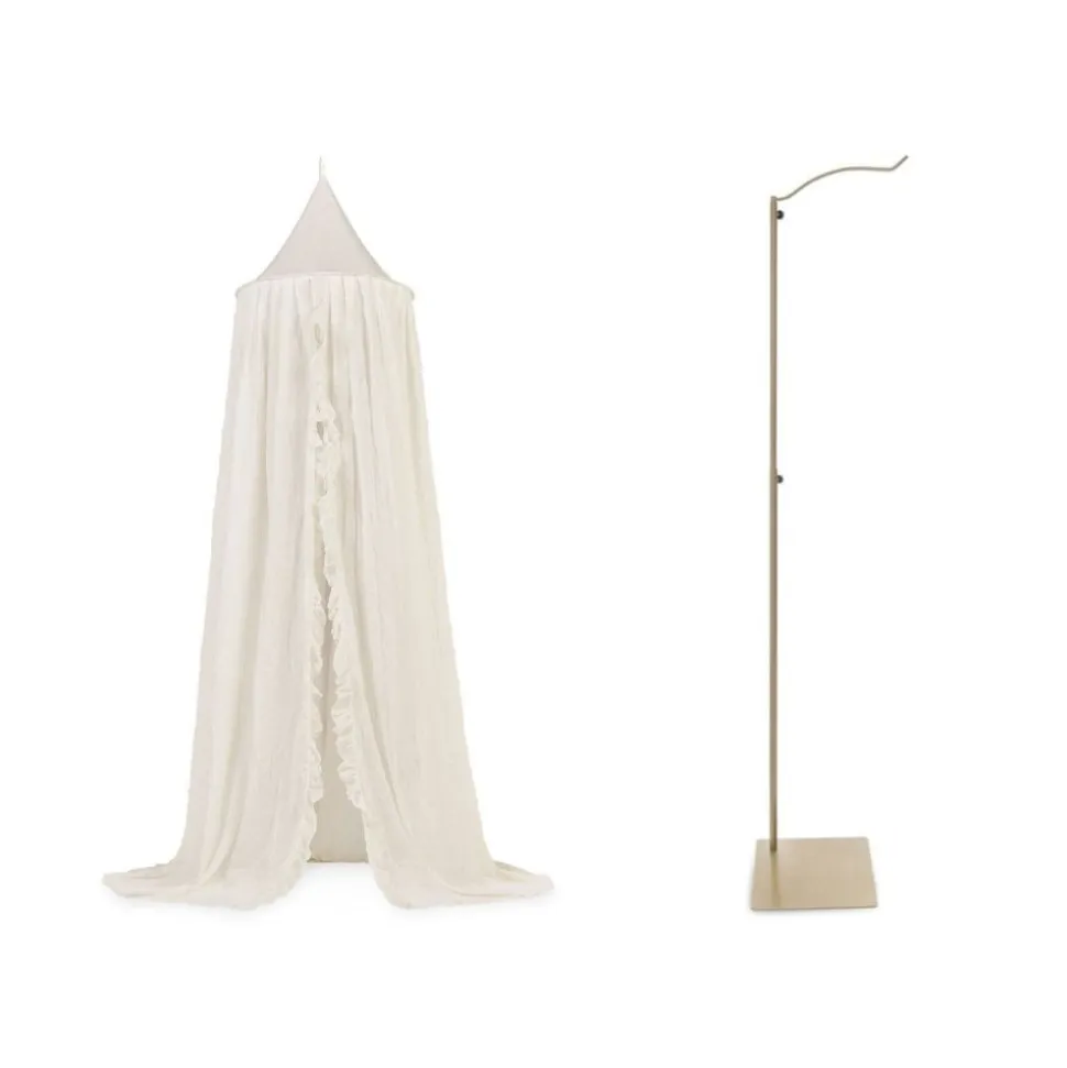 Pack ciel de lit vintage 245 cm ruffle ivoire + flèche de lit messing gold