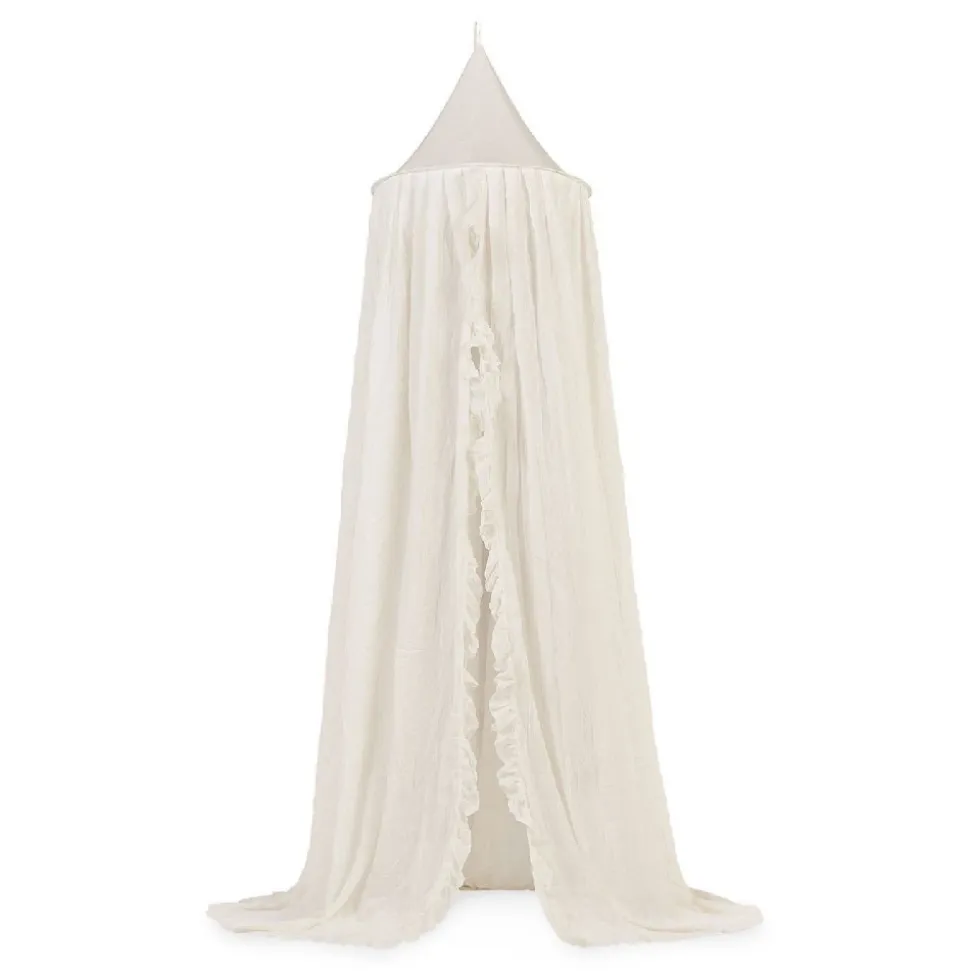 Pack ciel de lit vintage 245 cm ruffle ivoire + flèche de lit messing gold
