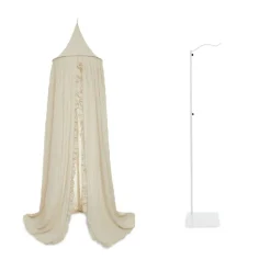Pack ciel de lit vintage 245 cm ruffle nougat + flèche de lit blanche