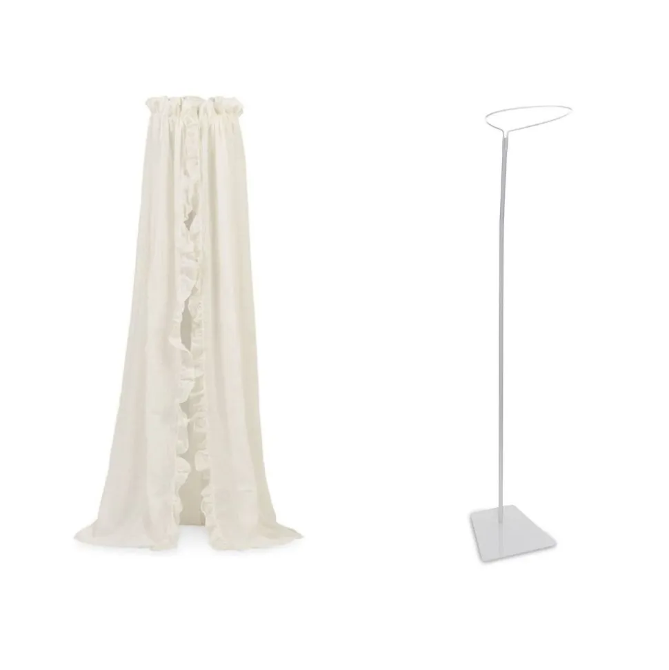 Pack ciel de lit vintage 155 cm ruffle ivoire + flèche de lit blanche