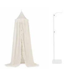 Pack ciel de lit vintage 245 cm ruffle ivoire + flèche de lit blanche