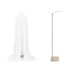 Pack ciel de lit vintage 245 cm white + flèche de lit messing gold