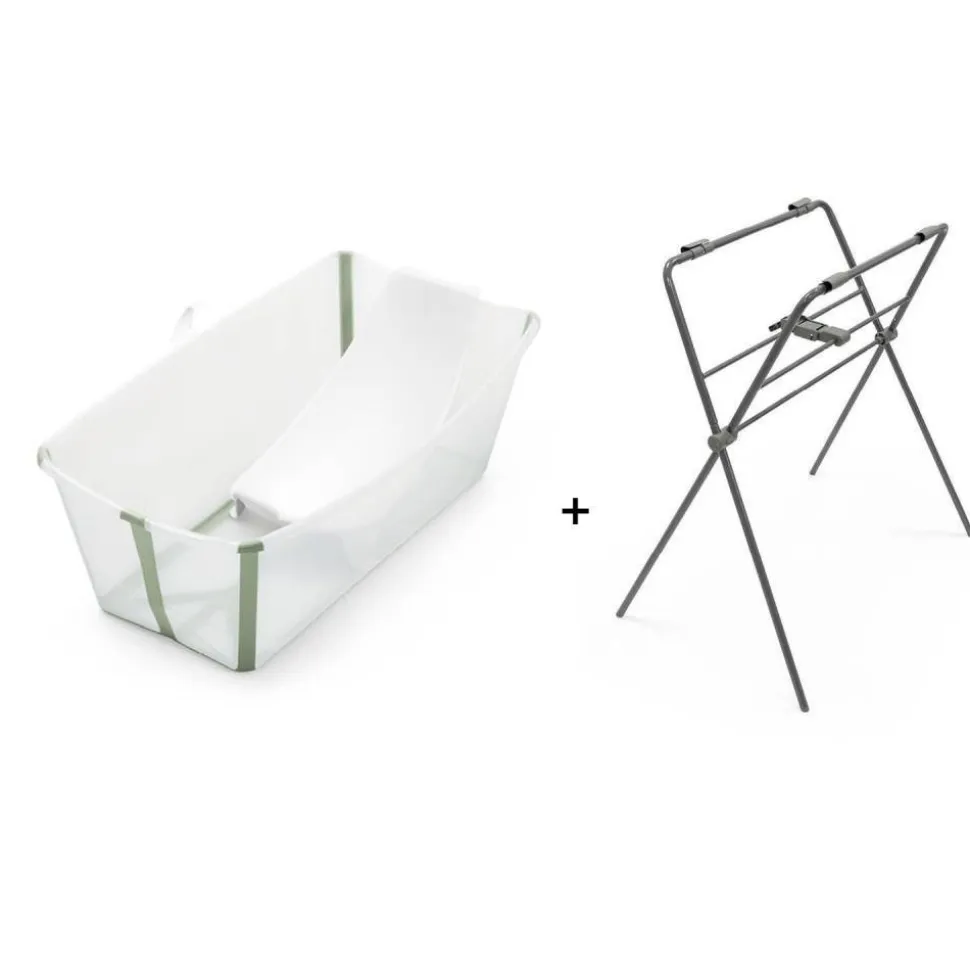 Pack complet baignoire flexi bath vert + support + transat nouveau-né